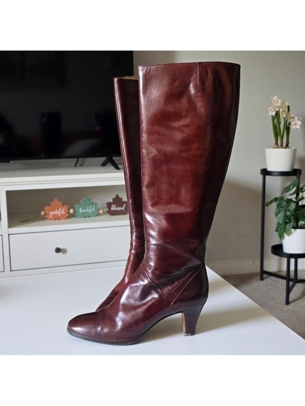 Vintage Guazzo Carla Elegant Brown Leather Knee-High Boots